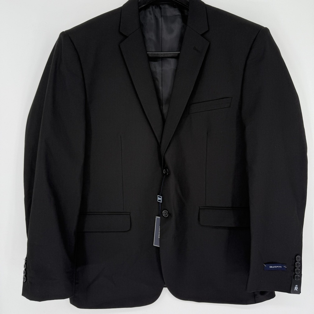 Braveman Blazer Mens 46R Black Slim Fit Suit Jacket Notch Lapel Two Button BM001